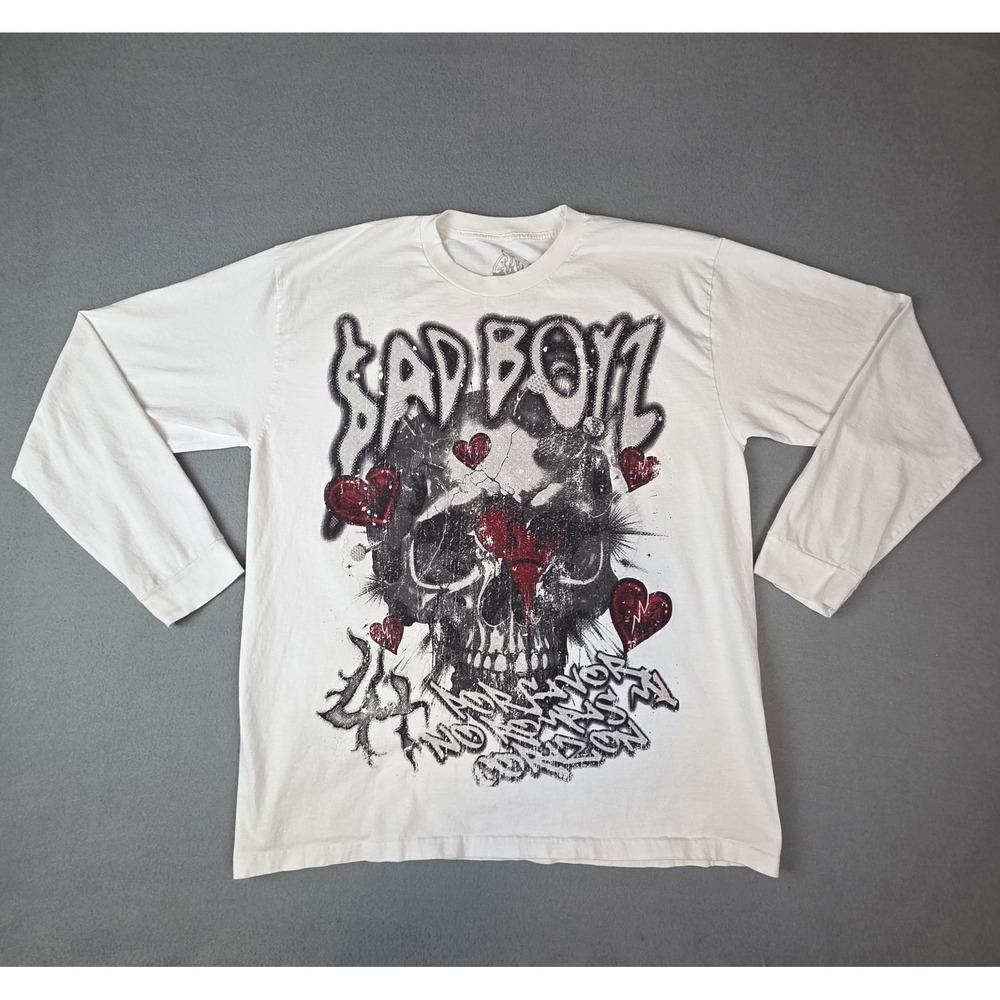 SAD BOYZ by Junior H X Lost Hills‎ Shirt Extra Large White Skull Hearts Nails